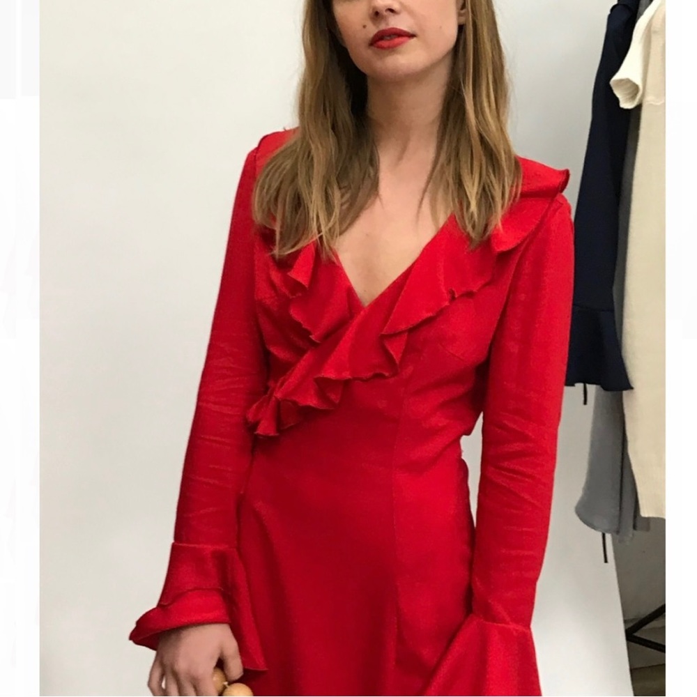 Lisa says gah Colette Ruffle Wrap Dress in Red - Picture 2 of 8